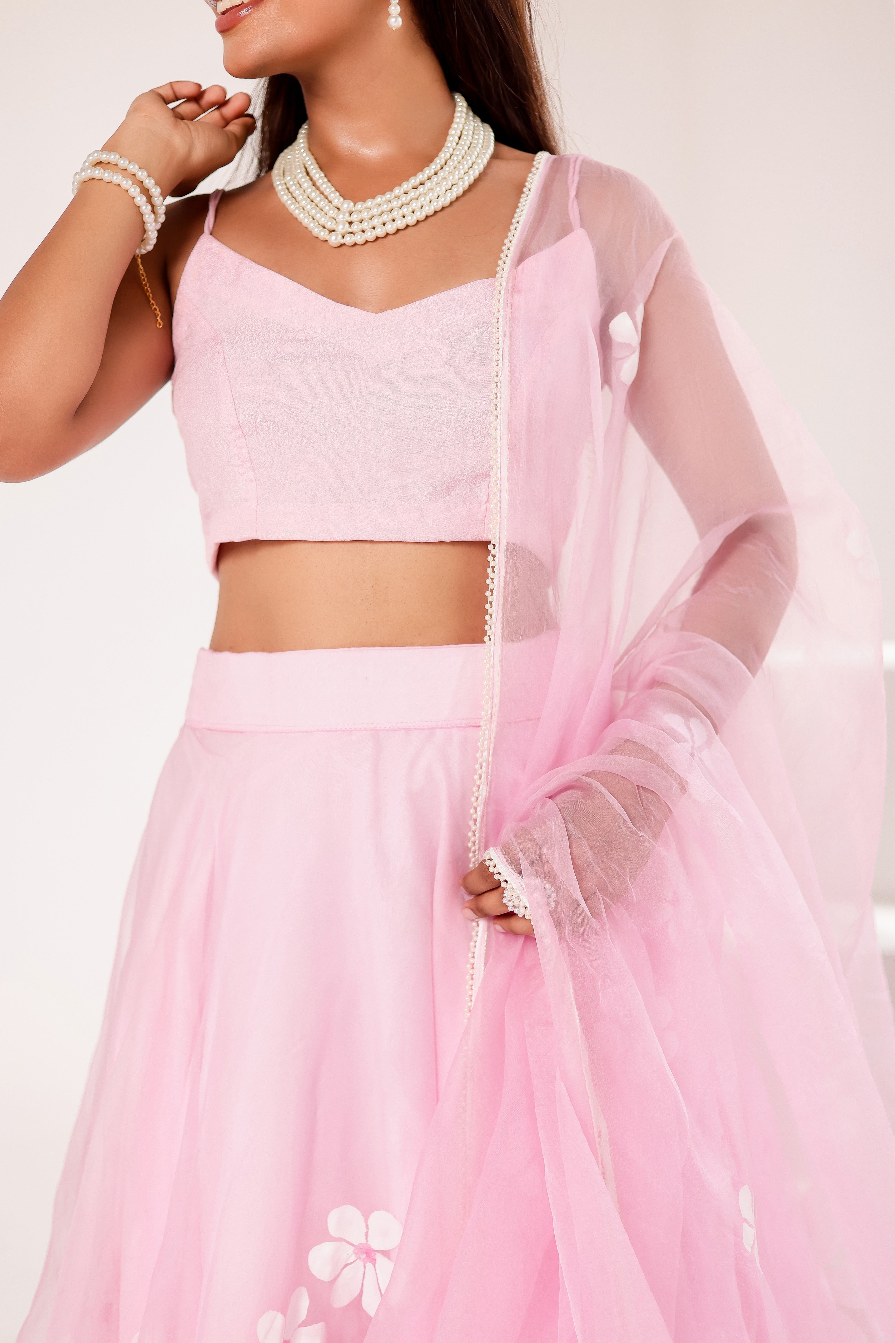 Raag Kedar (Handpainted Baby Pink Lehenga on Pure Organza)