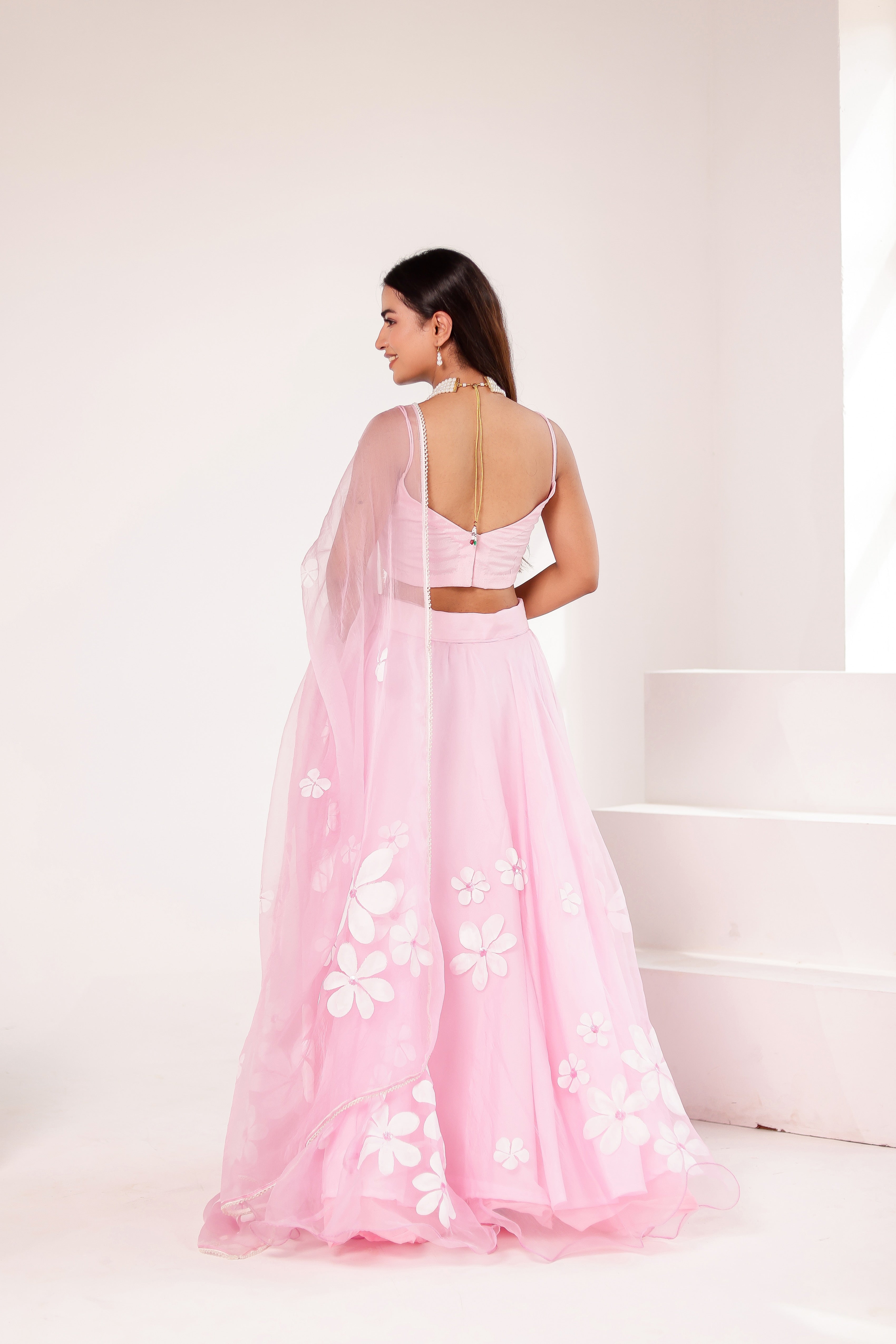Raag Kedar (Handpainted Baby Pink Lehenga on Pure Organza)