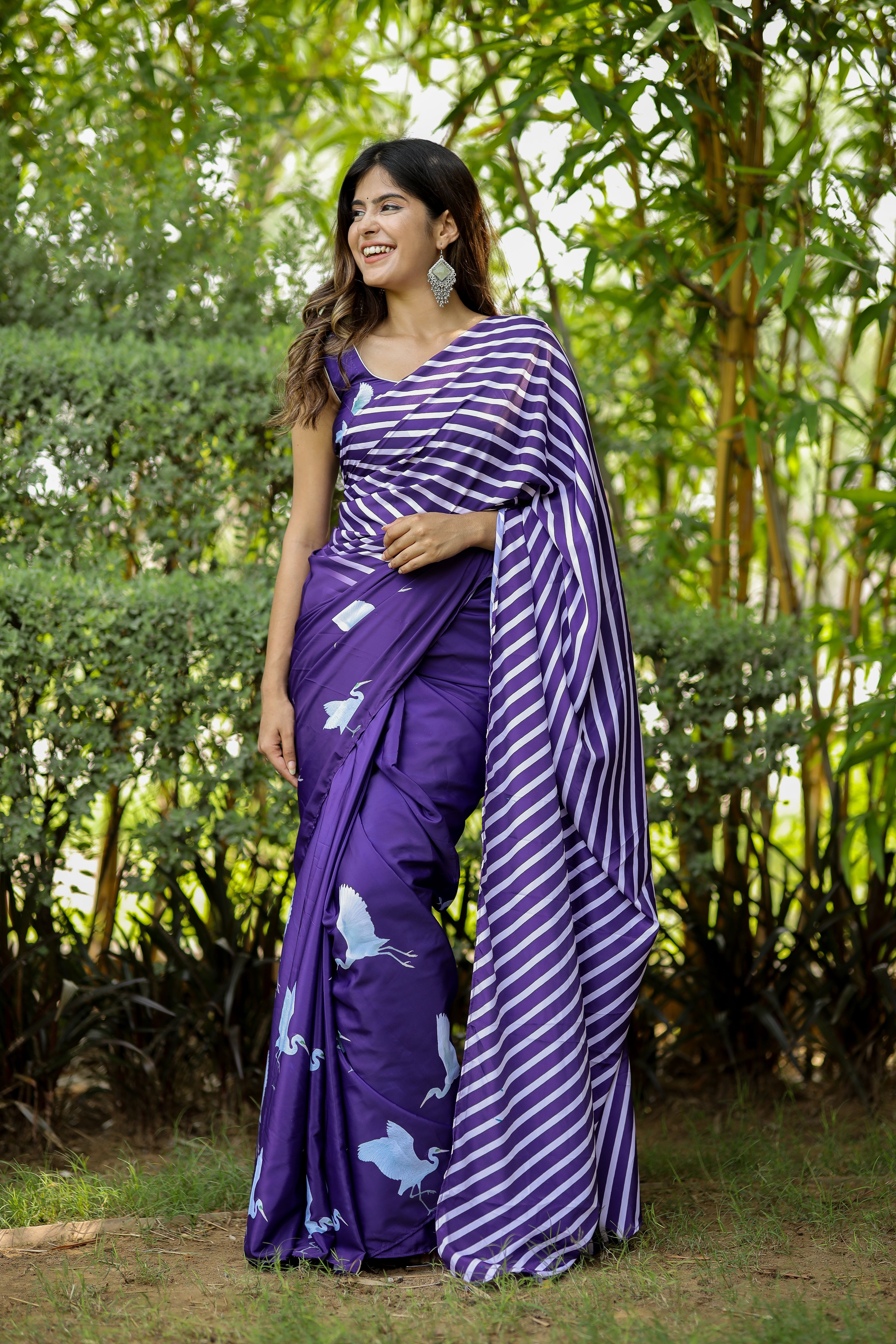 Palatinate Purple Tissue Organza Saree With Hand Embroidery | Singhania's