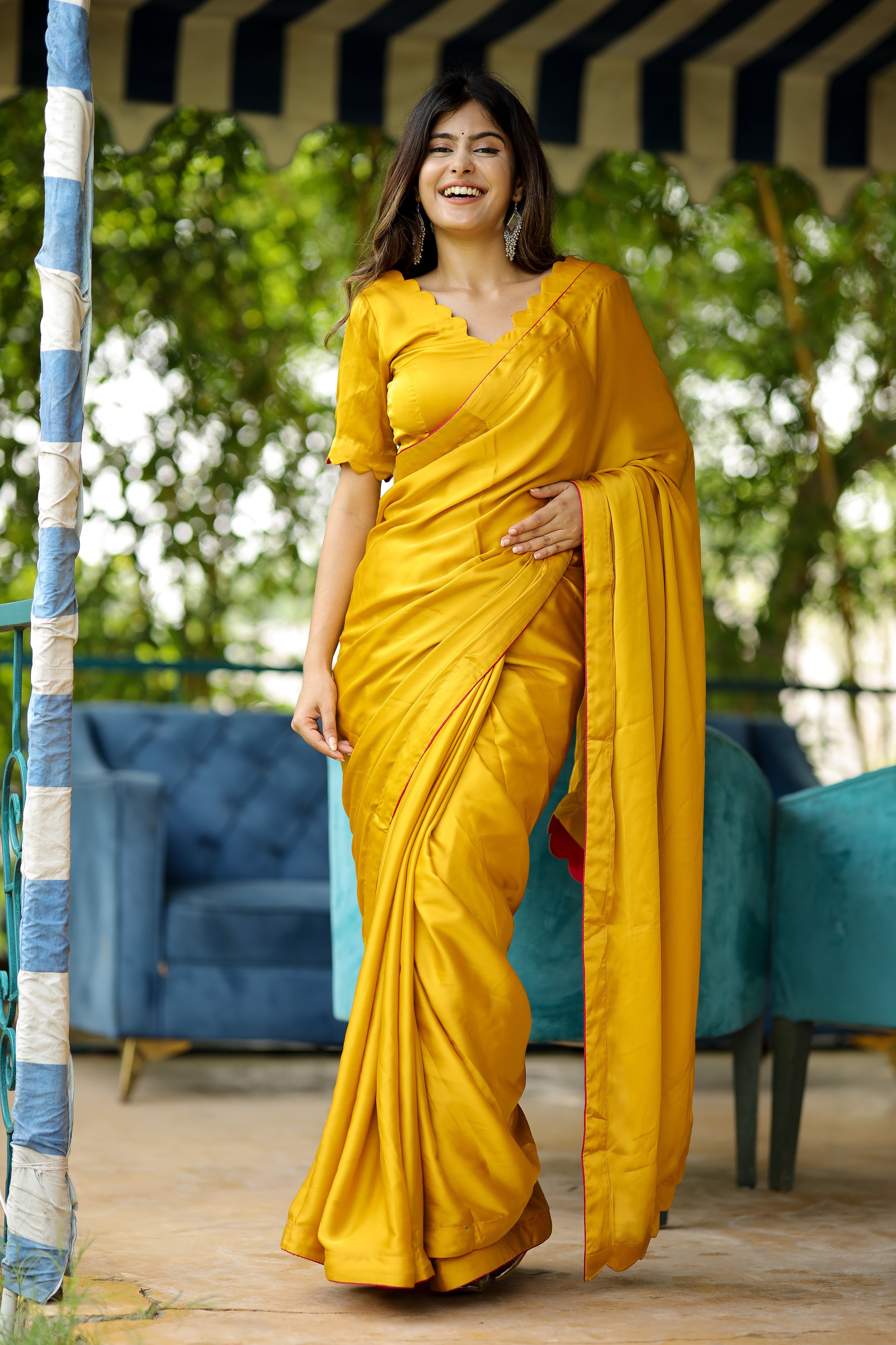 Solid Color Satin Saree in Old Rose