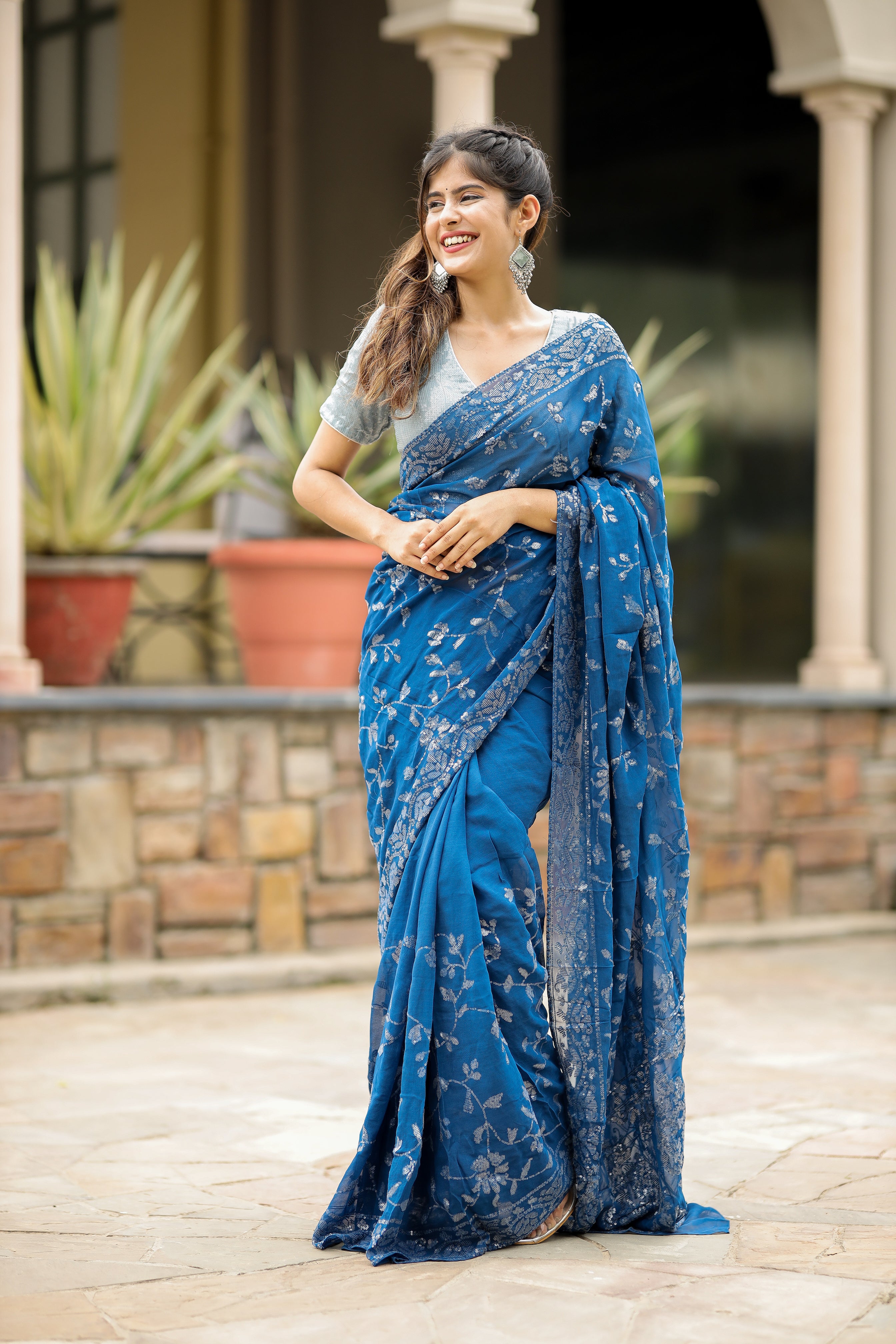 Banarasi Art Silk Fabric Weaving Work Saree In Sky Blue Color