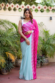 Tranquil Rose Sky (Lehriya Chiffon Saree in Soft Pink Blue)