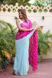 Tranquil Rose Sky (Lehriya Chiffon Saree in Soft Pink Blue)