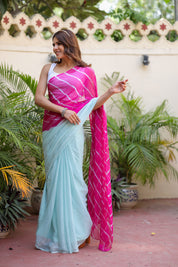 Tranquil Rose Sky (Lehriya Chiffon Saree in Soft Pink Blue)