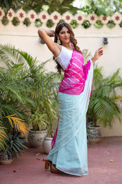 Tranquil Rose Sky (Lehriya Chiffon Saree in Soft Pink Blue)