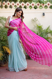 Tranquil Rose Sky (Lehriya Chiffon Saree in Soft Pink Blue)