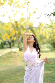 Dreamy Lilac (Handpainted Pure Chiffon Lilac Saree)