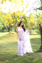 Dreamy Lilac (Handpainted Pure Chiffon Lilac Saree)