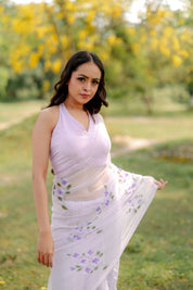 Dreamy Lilac (Handpainted Pure Chiffon Lilac Saree)