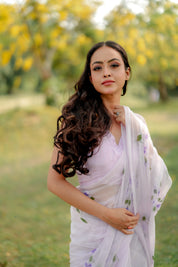 Dreamy Lilac (Handpainted Pure Chiffon Lilac Saree)