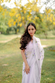 Dreamy Lilac (Handpainted Pure Chiffon Lilac Saree)