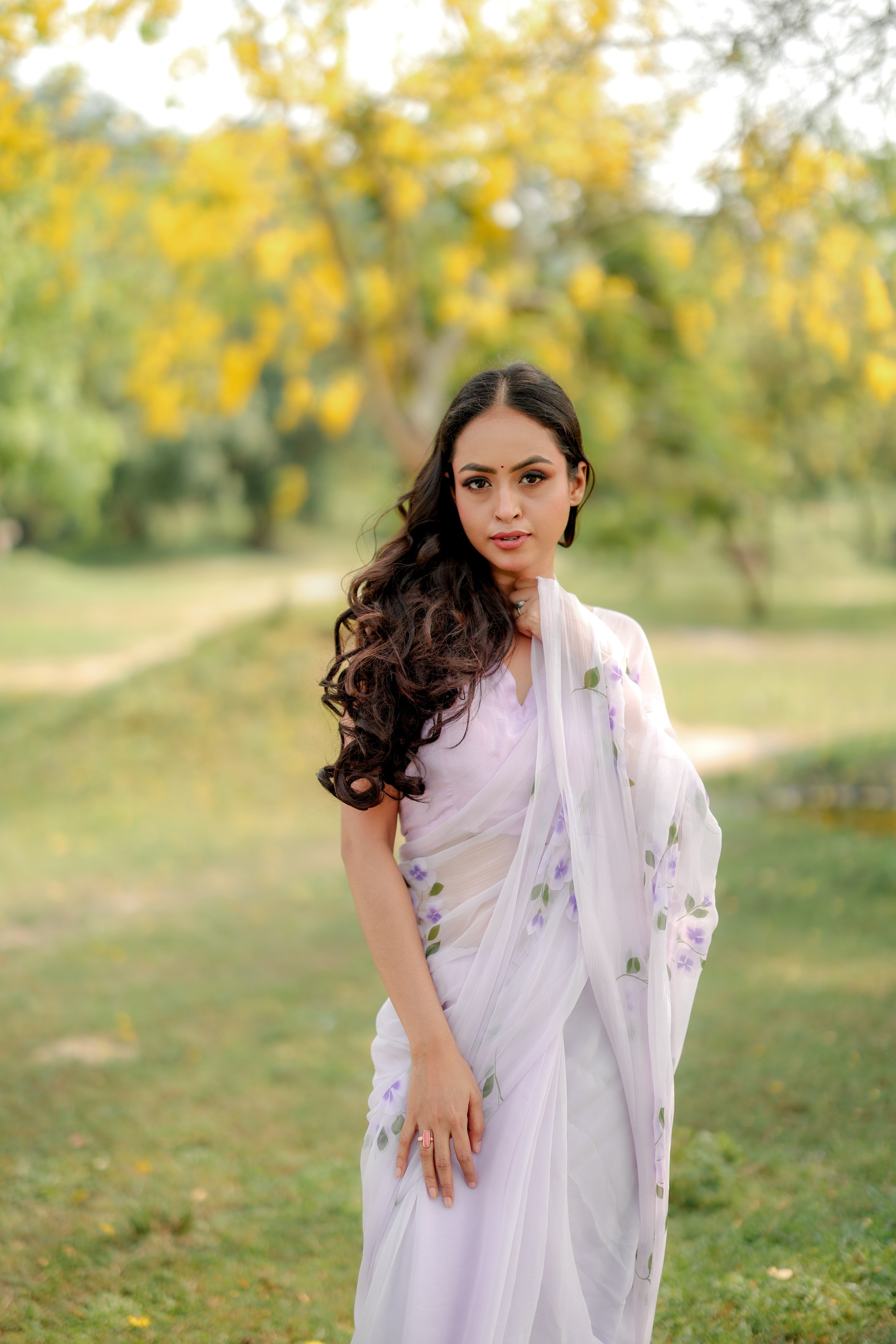 Dreamy Lilac (Handpainted Pure Chiffon Lilac Saree)