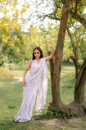 Dreamy Lilac (Handpainted Pure Chiffon Lilac Saree)