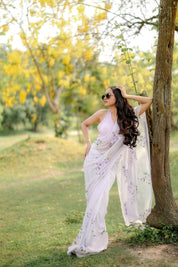 Dreamy Lilac (Handpainted Pure Chiffon Lilac Saree)