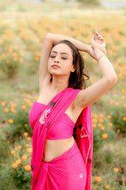 Fuchsia Grace (Handpainted Pure Crepe rani pink Saree)