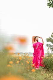 Fuchsia Grace (Handpainted Pure Crepe rani pink Saree)
