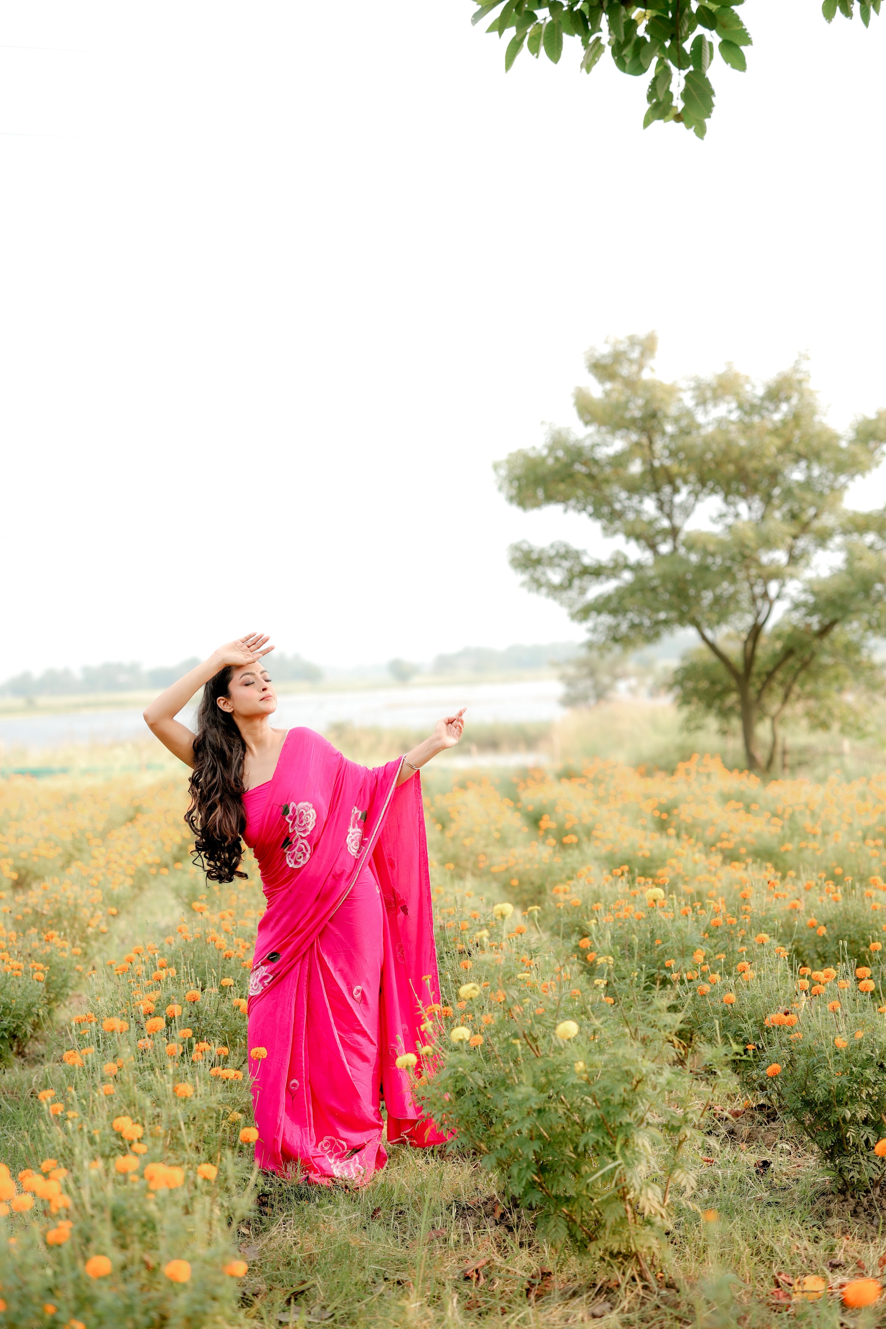 Fuchsia Grace (Handpainted Pure Crepe rani pink Saree)