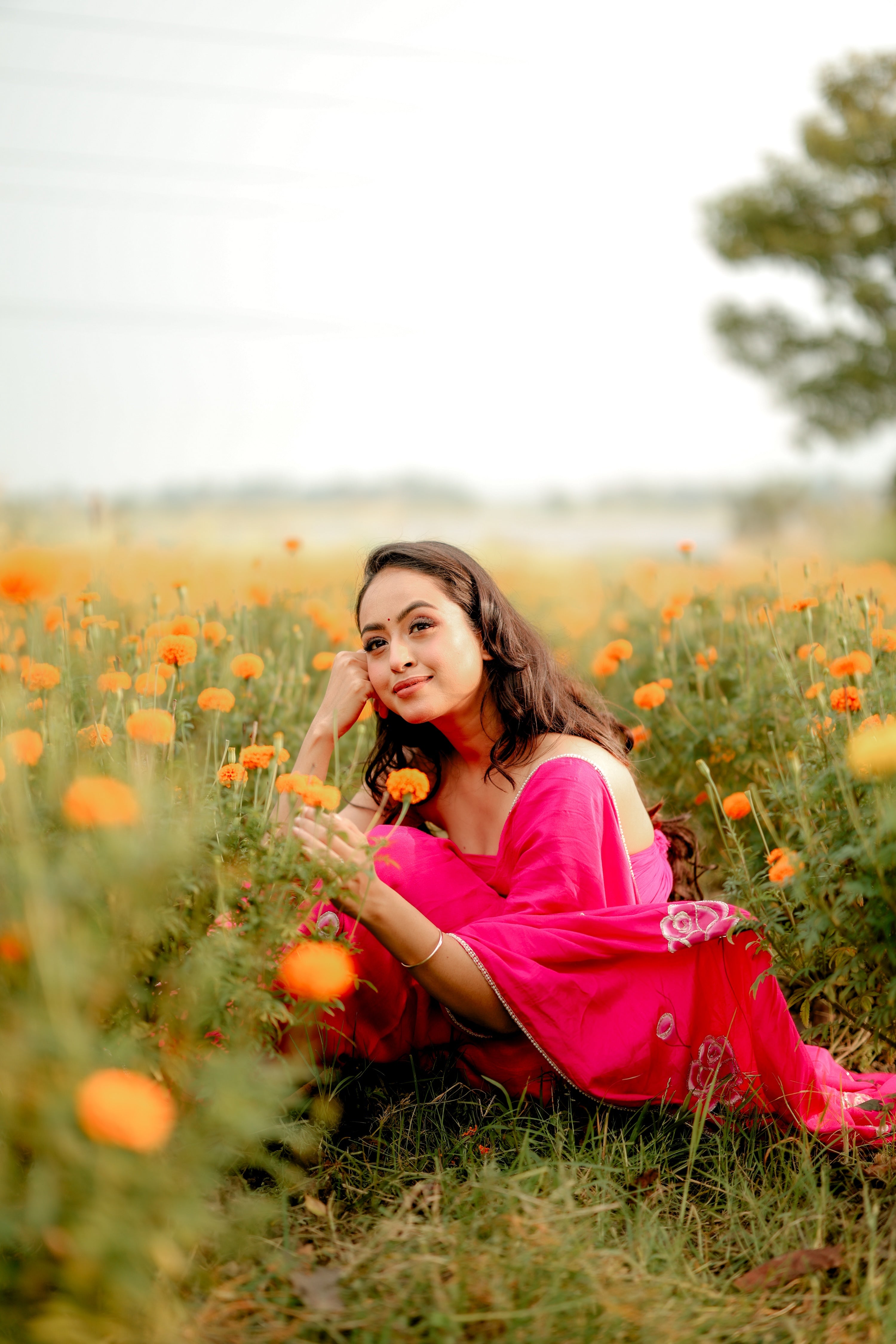 Fuchsia Grace (Handpainted Pure Crepe rani pink Saree)