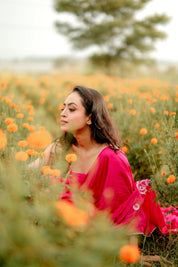 Fuchsia Grace (Handpainted Pure Crepe rani pink Saree)