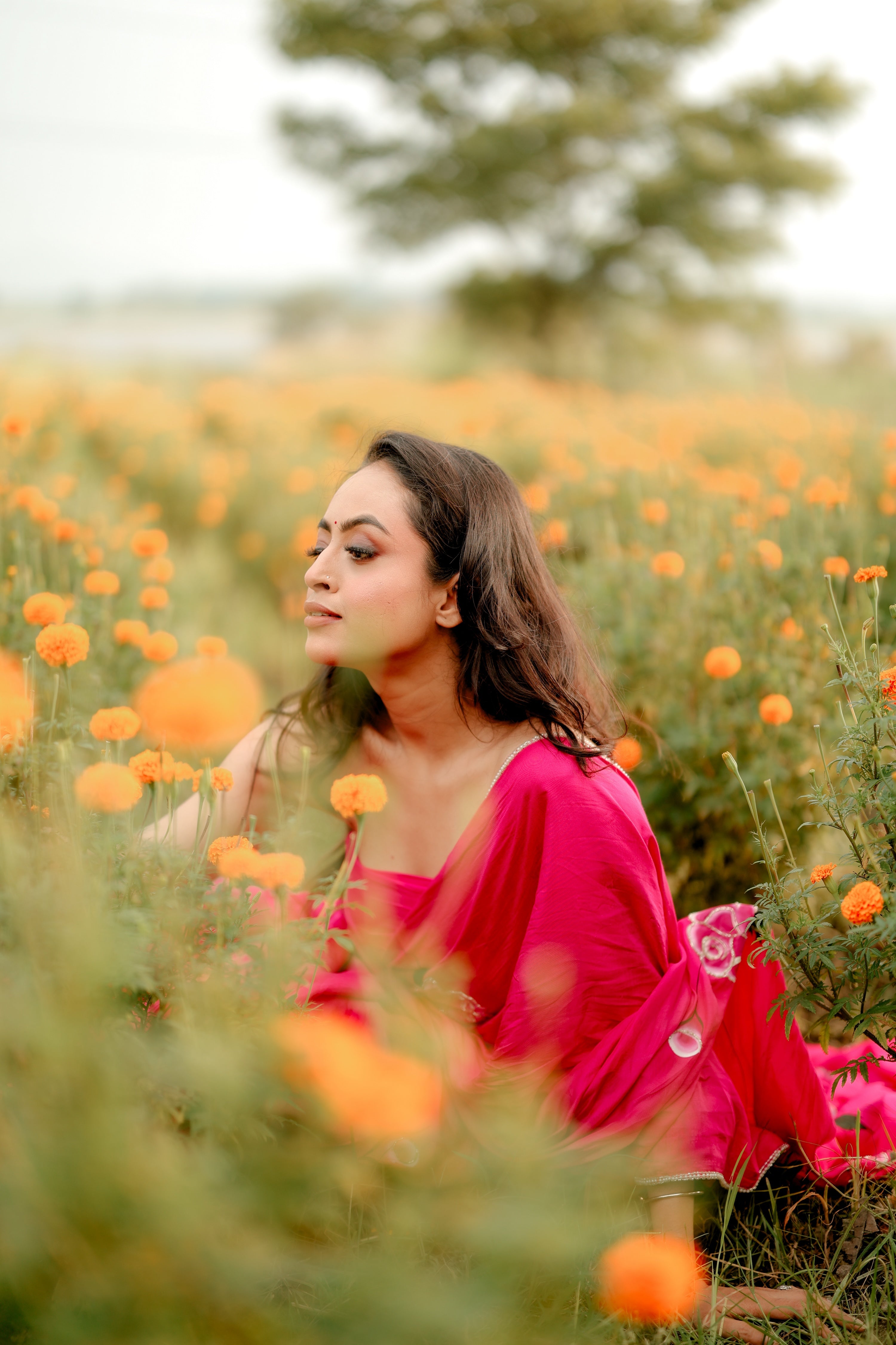 Fuchsia Grace (Handpainted Pure Crepe rani pink Saree)