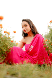Fuchsia Grace (Handpainted Pure Crepe rani pink Saree)
