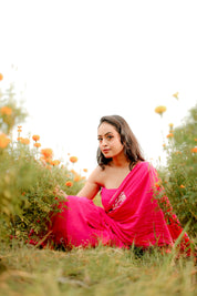Fuchsia Grace (Handpainted Pure Crepe rani pink Saree)