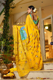 Celestial Feather (Handpainted & HandEmbroidered Viscose Saree)