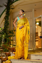 Celestial Feather (Handpainted & HandEmbroidered Viscose Saree)