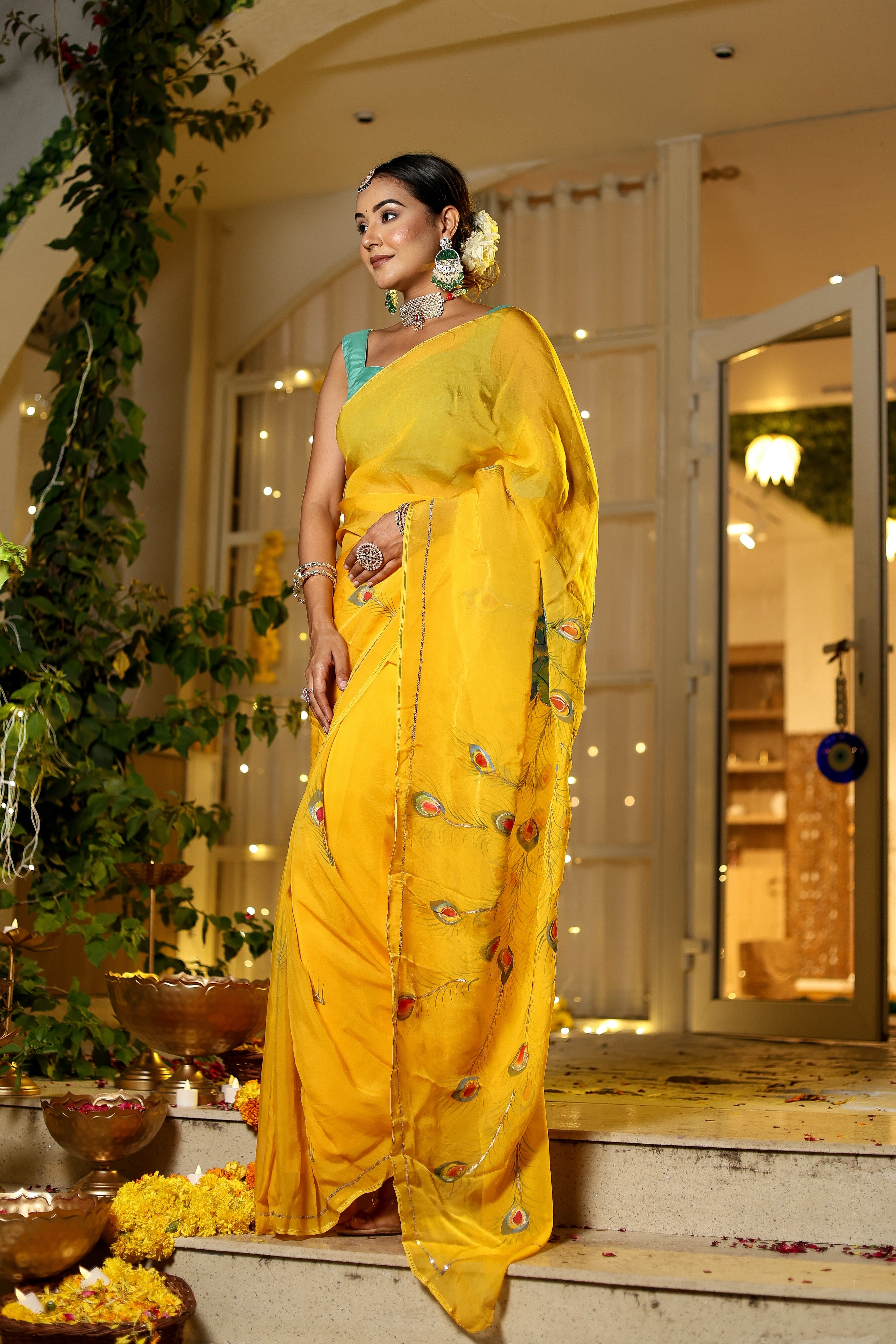 Celestial Feather (Handpainted & HandEmbroidered Viscose Saree)