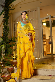 Celestial Feather (Handpainted & HandEmbroidered Viscose Saree)