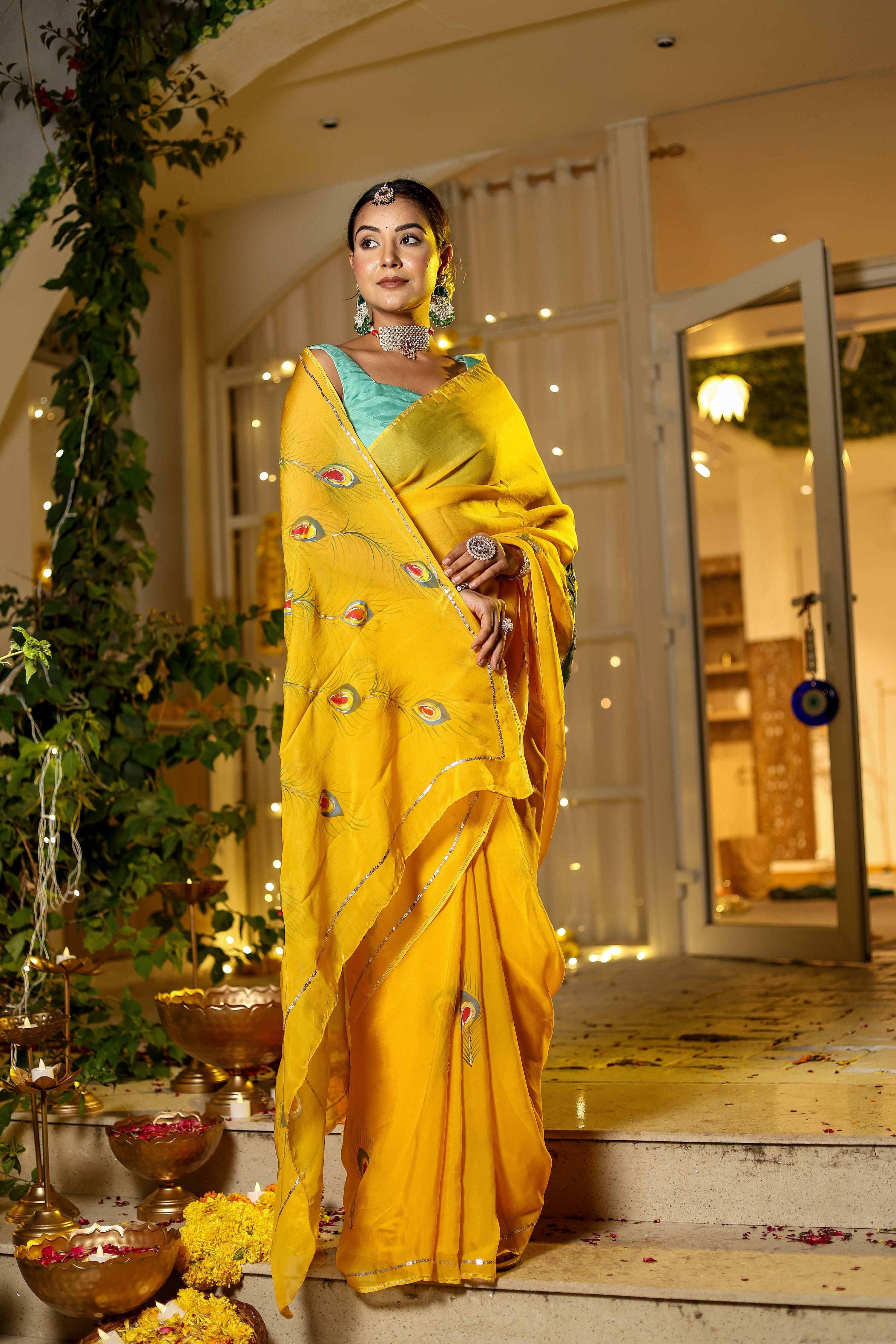 Celestial Feather (Handpainted & HandEmbroidered Viscose Saree)