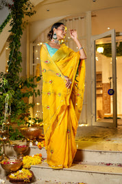 Celestial Feather (Handpainted & HandEmbroidered Viscose Saree)