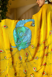 Celestial Feather (Handpainted & HandEmbroidered Viscose Saree)