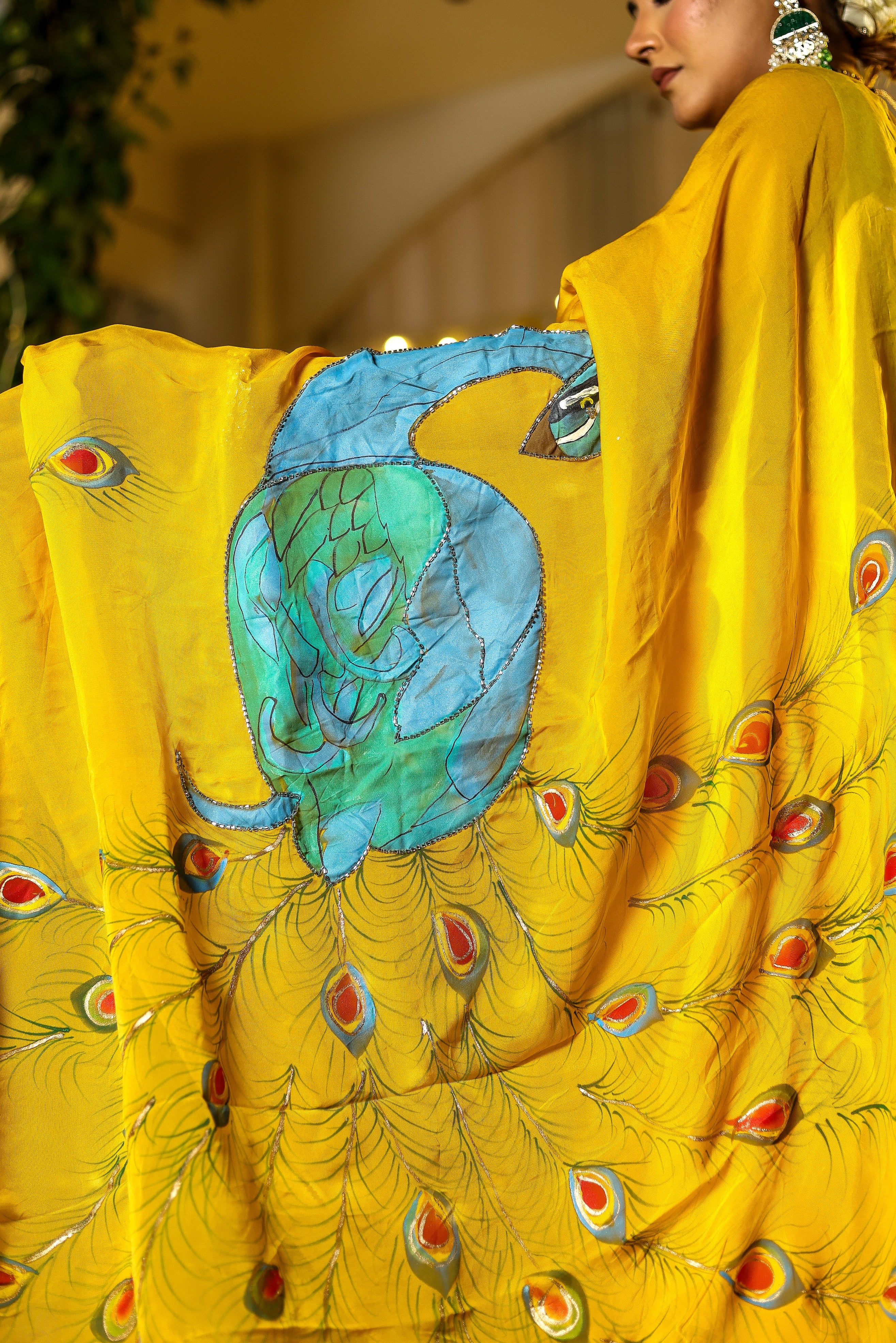 Celestial Feather (Handpainted & HandEmbroidered Viscose Saree)