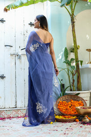 Ultra Marine Blue (Hand Embroidered Blue Ombre Chiffon Saree)