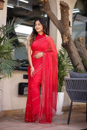 Rose Glow (Red Hand Embroidered Chiffon saree)