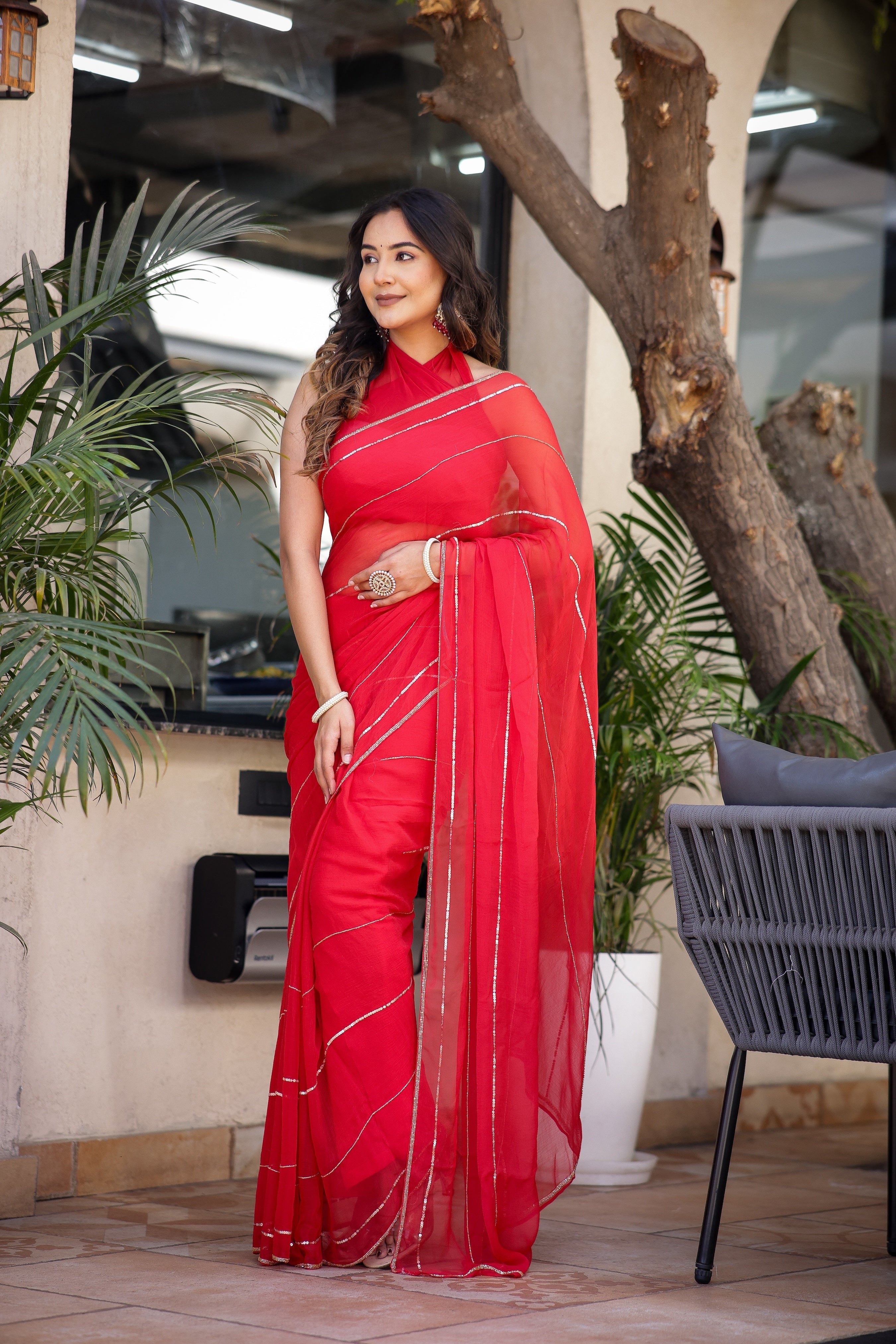 Rose Glow (Red Hand Embroidered Chiffon saree)