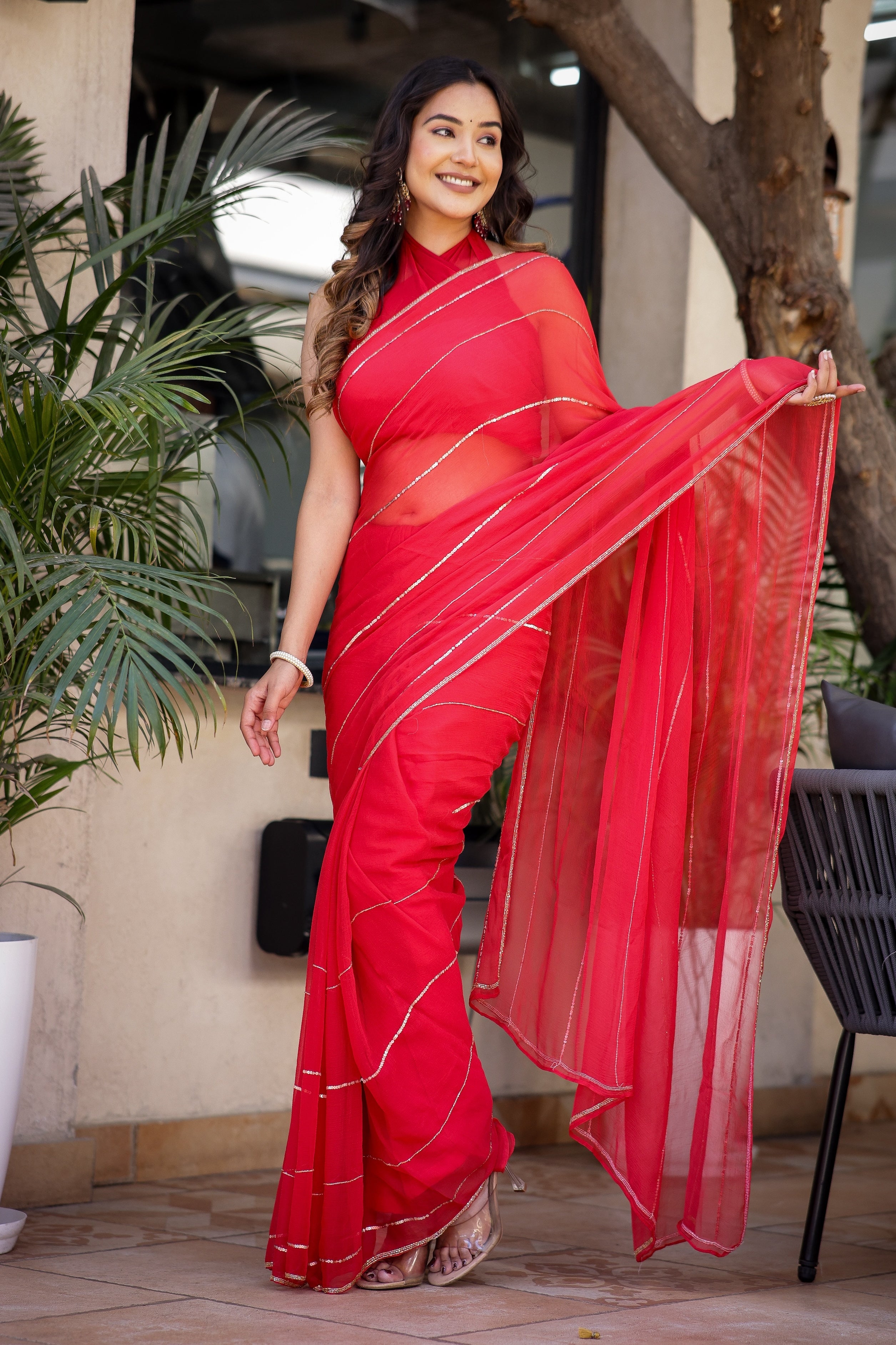 Rose Glow (Red Hand Embroidered Chiffon saree)