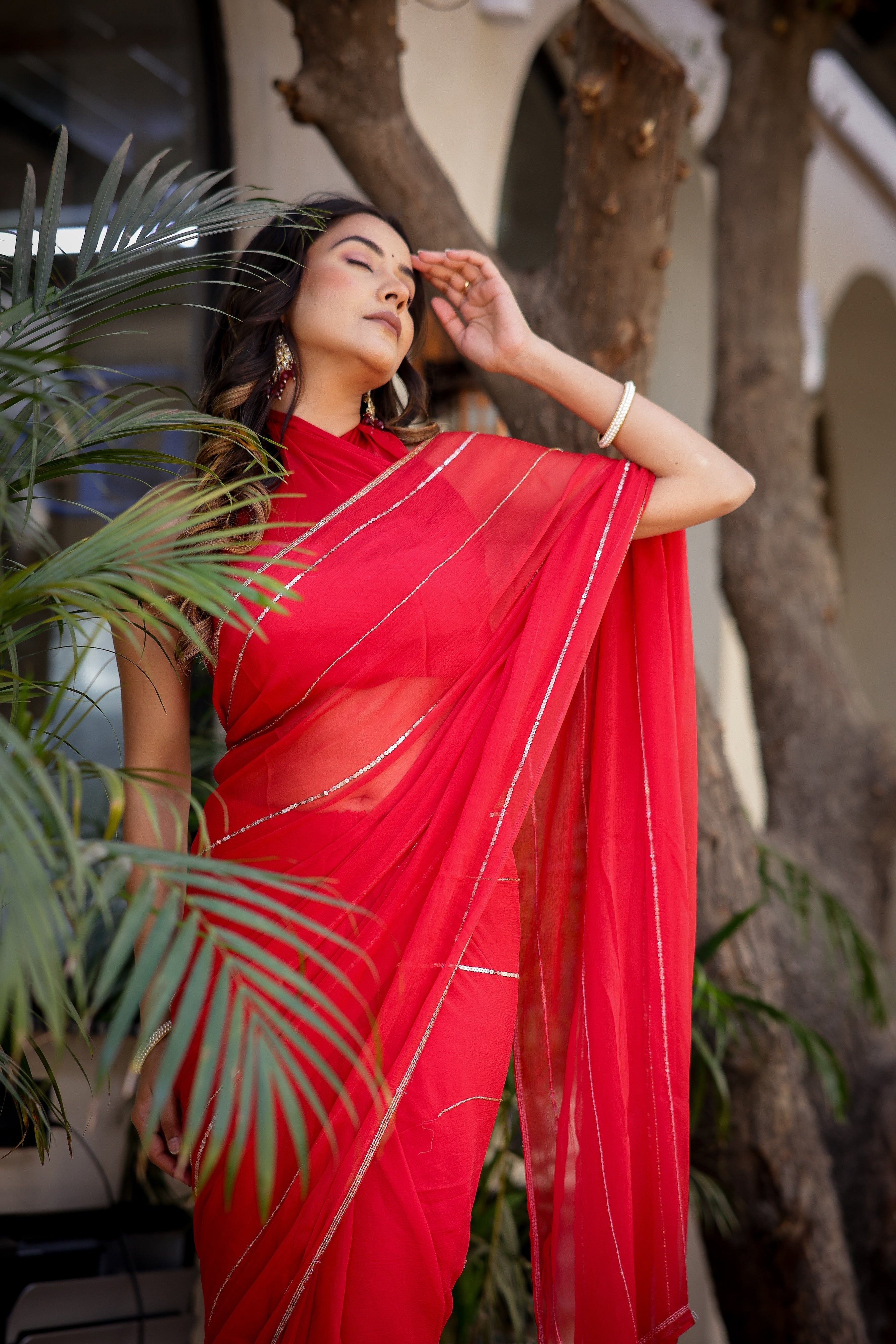 Rose Glow (Red Hand Embroidered Chiffon saree)