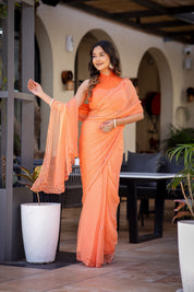 Saffron Glow (Hand Embroidered Chiffon Saree)