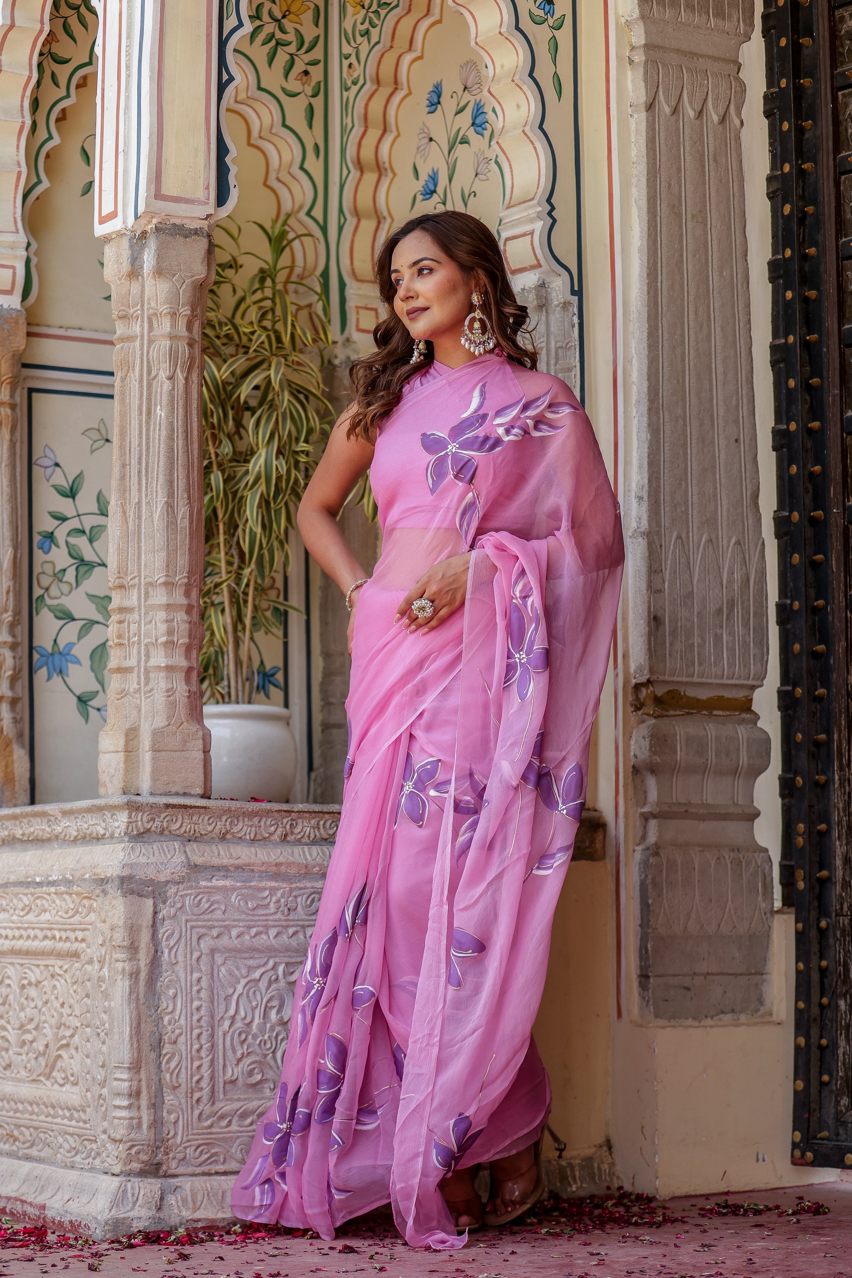 Petal Drift (Handpainted Lavendar Chiffon Saree)