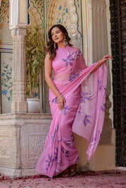 Petal Drift (Handpainted Lavendar Chiffon Saree)