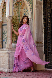 Petal Drift (Handpainted Lavendar Chiffon Saree)