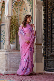 Petal Drift (Handpainted Lavendar Chiffon Saree)