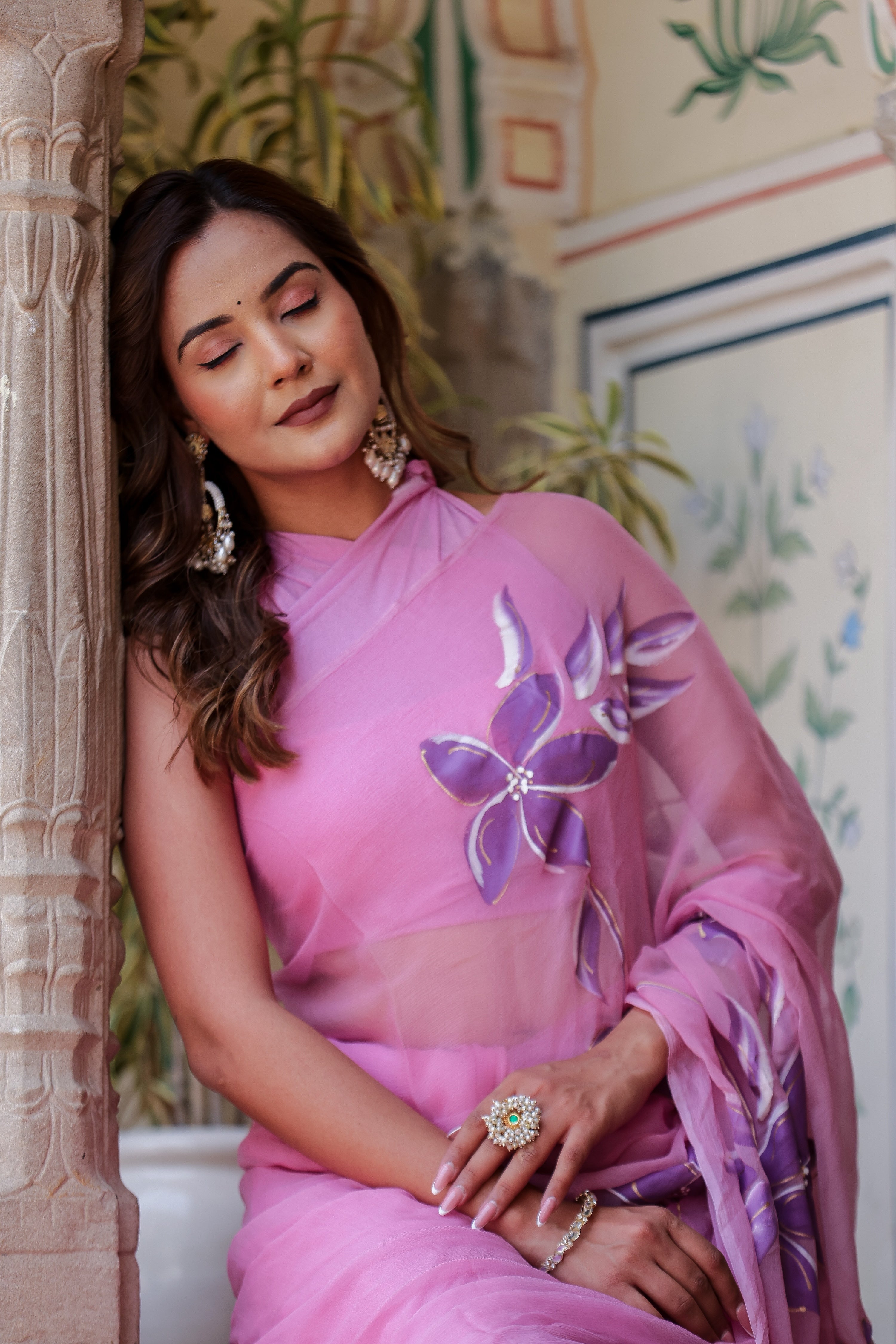 Petal Drift (Handpainted Lavendar Chiffon Saree)