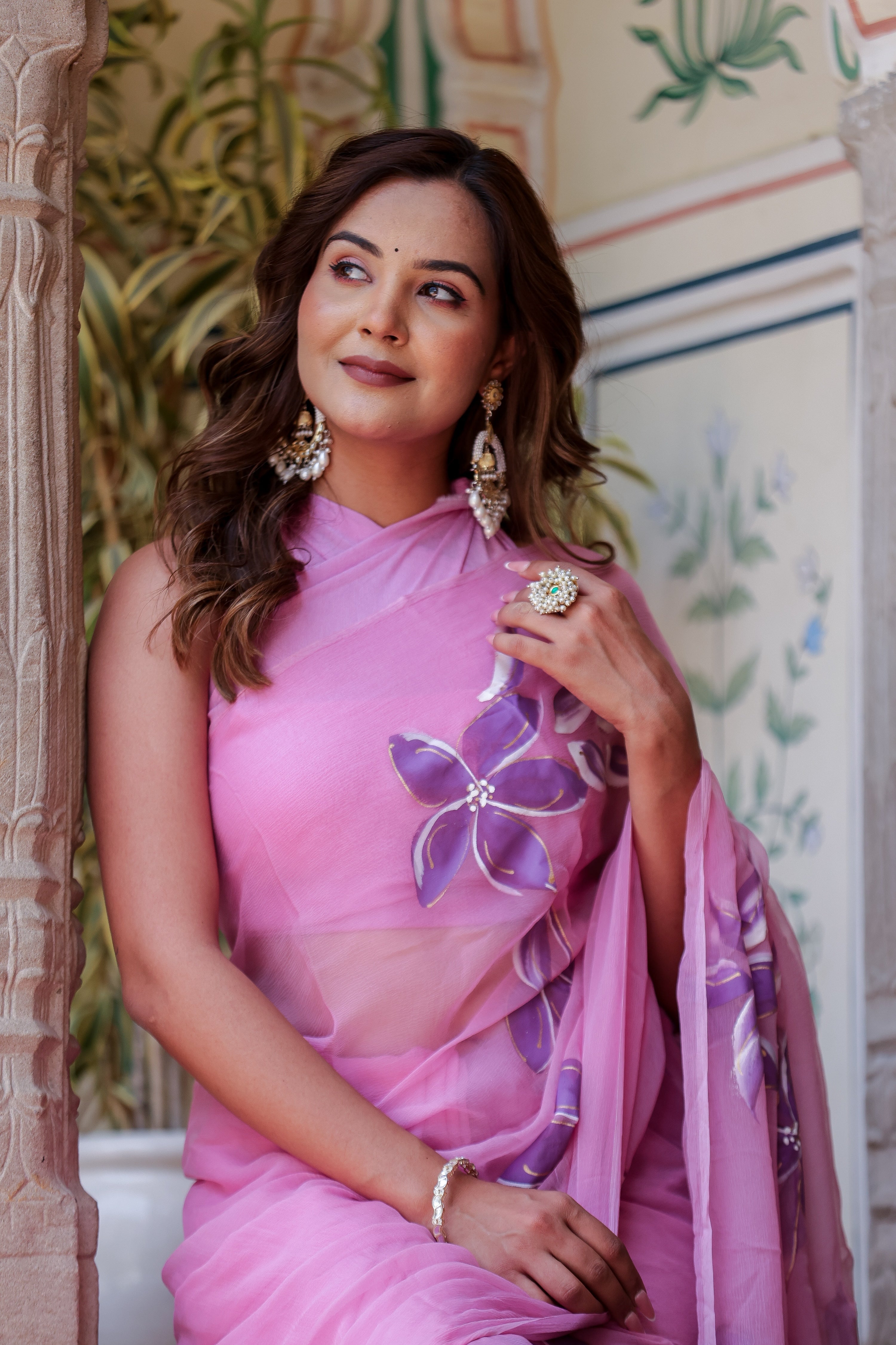 Petal Drift (Handpainted Lavendar Chiffon Saree)