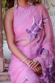 Petal Drift (Handpainted Lavendar Chiffon Saree)