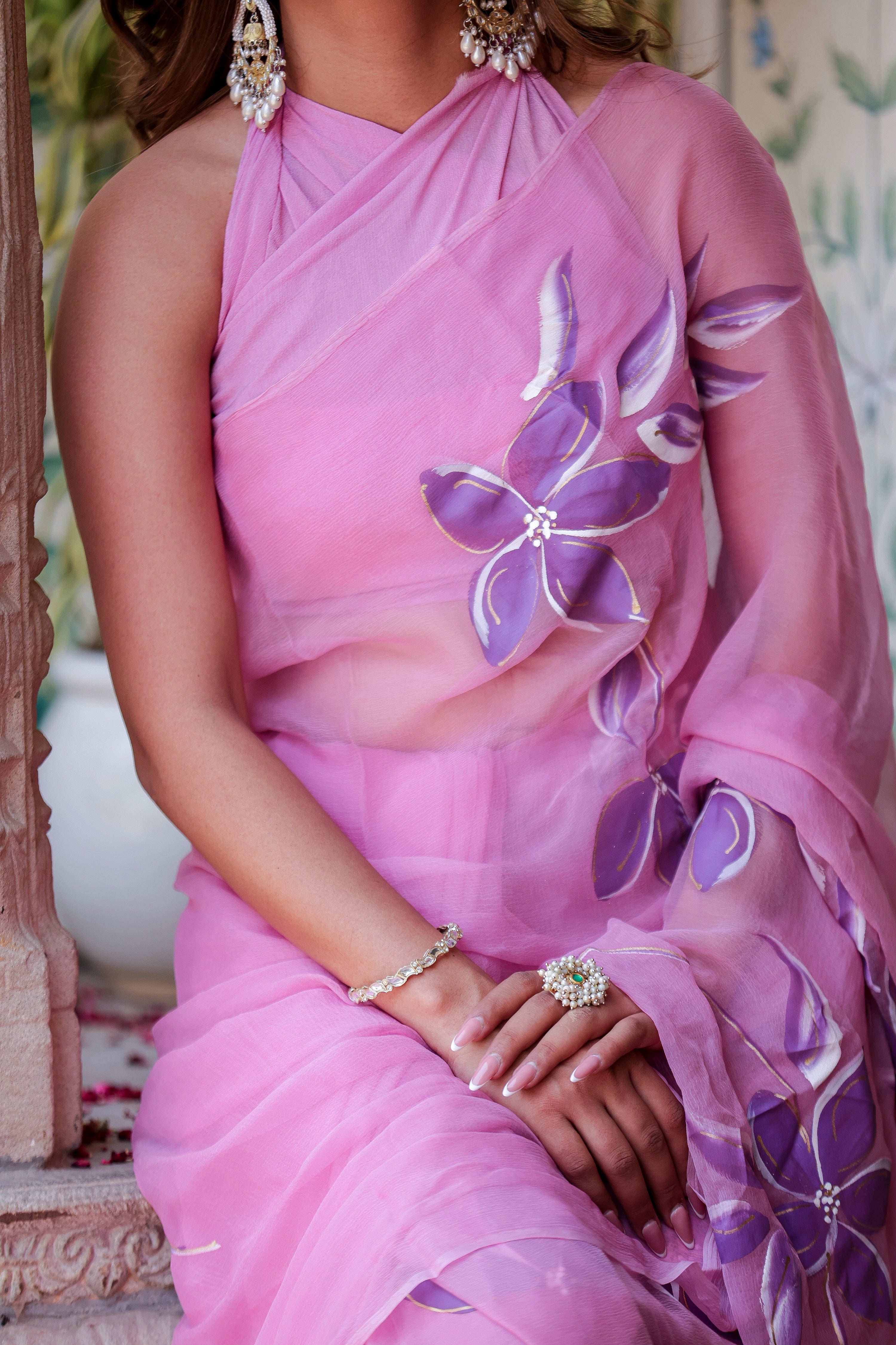 Petal Drift (Handpainted Lavendar Chiffon Saree)