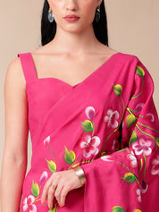 Pink Whisper Mal Silk Saree (Handpainted Mal Silk Saree)