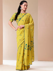 Artisanal Charm - Embroidered Self Textured Cotton Saree